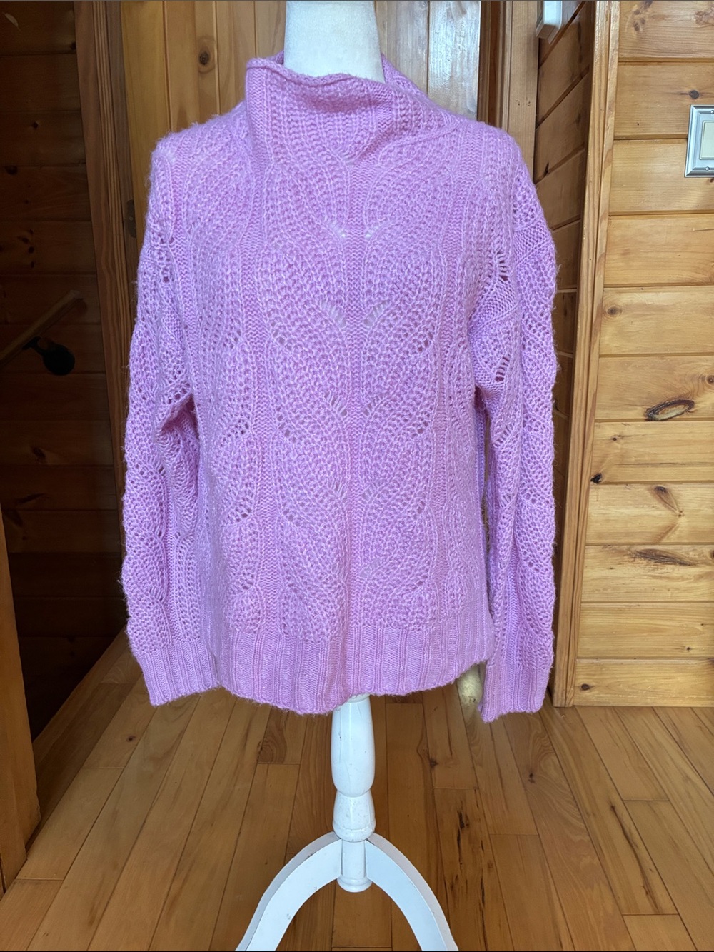J crew pointelke open knit Aplaca blend roll neck sweater